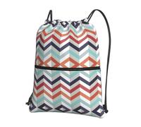 Zcmkjlg Bolsa de cordón con estampado de líneas en zig zag y bolsillo con cremallera, mochila plegable, ajustable para camping, festivales y salidas