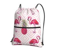 Zcmkjlg Bolsa de cordón con estampado de piña y flamenco rosa con bolsillo con cremallera, mochila plegable, ajustable para camping, festivales y salidas