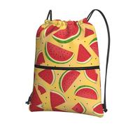 Zcmkjlg Bolsa de cordón con estampado de sandías y amarillo y bolsillo con cremallera, mochila plegable, ajustable para camping, festivales y salidas