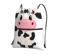 Zcmkjlg Bolsa de cordón con estampado de vaca de leche de dibujos animados con bolsillo con cremallera, mochila plegable, ajustable para camping, festivales y salidas