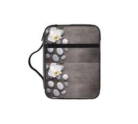 Zcmkjlg Bolsa portátil para Biblia con diseño de flor blanca con piedra y bolsillo frontal, práctica bolsa cristiana para hombres y mujeres, actividades diarias de la iglesia