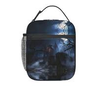 Zcmkjlg Bolsa térmica portátil con estampado de noche de niebla de Halloween, bolsa de almuerzo térmica, bolsa de almuerzo aislada con duradera y fácil de limpiar