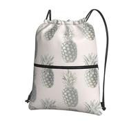 Zcmkjlg Bonita bolsa de cordón con estampado de piña y bolsillo con cremallera, mochila plegable, ajustable para camping, festivales y excursiones