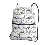 Zcmkjlg Bonita bolsa de cordón con estampado de pingüino y bolsillo con cremallera, mochila plegable, ajustable para camping, festivales y salidas