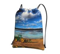 Zcmkjlg Fantasy Farm - Bolsa de cordón con estampado de tractor y bolsillo con cremallera, plegable, ajustable para camping, festivales y salidas