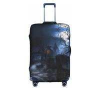 Zcmkjlg Funda elástica para maleta con estampado de noche de niebla de Halloween para viajes de negocios, polvo con agujeros para asa, funda grande para maleta, White, L