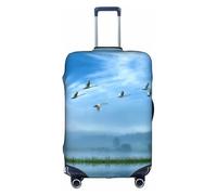 Zcmkjlg Funda elástica para maleta con estampado de pájaros volando sobre el cielo para viajes de negocios, polvo con agujeros para asa, funda grande para maleta, White, L