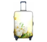 Zcmkjlg Funda elástica para maleta con estampado de tulipanes blancos para viajes, viajes de negocios, polvo con agujeros para asa, funda grande para maleta, White, M