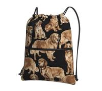 Zcmkjlg Golden Retrievers - Bolsa con cordón y bolsillo con cremallera, plegable, ajustable para camping, festivales y salidas