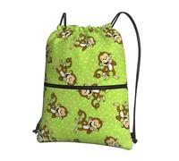 Zcmkjlg Green Clever Monkey - Bolsa con cordón y bolsillo con cremallera, plegable, ajustable para camping, festivales y salidas