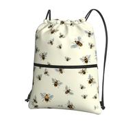 Zcmkjlg Honey Bee - Bolsa con cordón y bolsillo con cremallera, plegable, ajustable para camping, festivales y excursiones