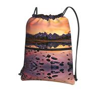 Zcmkjlg Mountain View at Sunrise - Bolsa con cordón y bolsillo con cremallera, plegable, ajustable para camping, festivales y salidas