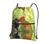 Zcmkjlg Rabbit Love - Bolsa con cordón y bolsillo con cremallera, plegable, ajustable para camping, festivales y salidas