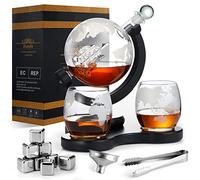 Zcoolo Juego de Decantador de Whisky, Decantador de 850 ml, 2 Vasos de Globo Grabados, Embudo de Acero Inoxidable y 8 Cubitos de Hielo de Piedras de Whisky de Acero Inoxidable (A-850 ml)