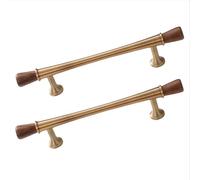 zcru004 Maniglia per Mobili Rame + Legno Massiccio Pomelli per Porta Maniglione da Cucina Tiretti Manopole di Armadio Pomolo 2 Pezzi (Hole distance 128mm)