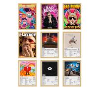 ZCSFC Bad*Bunny Póster, 9 piezas de portada de álbum, lienzos musicales sin marco, decoración de pared, estética, pinturas para sala de estar, dormitorio, decoración 8 x 12