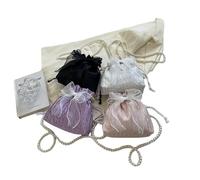 ZCSLD Bolsa de cubo con cordón de 20 x 18 cm, con lazo, cadena de perlas, para boda, fiesta de noche, bolsa de satén para mujer, bolso de dama de honor