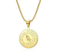 ZCXCsfp Collar redondo de manos de oración serenidad en espiral, medalla de nuestro padre, señor sereno versículo bíblico de Jerusalén, collar para hombre, Metal