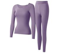 ZCXCsfp Conjunto de ropa interior térmica para mujer, capa base ultra suave, parte superior e inferior, forro polar fino, camisa de manga larga y leggings para esquí de invierno al aire libre, Morado