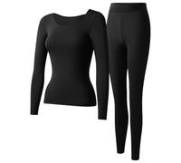 ZCXCsfp Conjunto de ropa interior térmica para mujer, capa base ultra suave, parte superior e inferior, forro polar fino, camisa de manga larga y leggings para esquí de invierno al aire libre, Negro