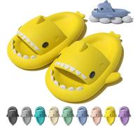 ZCXCsfp Shark Cloud Sliders, bonitas pantuflas de tiburón súper suaves para masaje, antideslizantes, puntera abierta, amarillo, 9.5-10UK