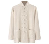 ZCXCsfp Traje chino Tang Tai Chi Camisa Kung Fu Tops Tang Traje Hombre Manga Larga Dragón Bordado Chino Uniforme Tradicional Ropa de abrigo Wushu Hombres Mujeres Disfraz, caqui, L