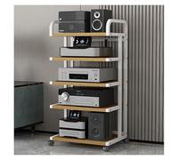 ZCXMNL Soporte De Audio con Rueda, Multimedia AV, For Reproductor CD, Estante Estéreo For El Hogar, Gabinete, Ajustable For, For Tocadiscos, For Componentes(Wood+White,H106cm)