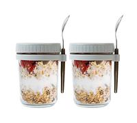 ZCXQM Overnight Oats Recipientes con tapas y cuchara, tarros de vidrio de avena de 10 onzas, tarros de vidrio con tapas herméticas para yogur de cereales y parfait (gris claro)