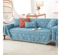 ZCXRYFL Funda De Sofá De Estilo éTnico 1 2 3 4 Plazas Manta De Sofá De Chenilla Fundas para Sofá En Forma De L/U Chaise Longue Mantas Multiusos para Pata De Gato NiñOs MantóN(180X260cm,Blue)