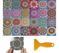 ZCYKJ Calcomanías marroquíes para azulejos, 24 unidades, cuadradas, coloridas, para cocina, baño, impermeables, 15 x 15 cm, calcomanías de vinilo para azulejos de pared, calcomanías de azulejos de man