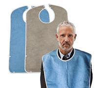 ZCYKJ Paquete de 2 baberos lavables para adultos mayores, reutilizables, para comer, hombres, mujeres, impermeables, protectores de ropa para adultos, ancianos y discapacitados (azul y marrón), Azul,