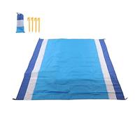 ZCZDHNA Picnic Blanket Protective Sand - Protective | Oversized 200x210cm for 6-8 People | Portable Foldable Beach Mat for Camping/Travel/Outdoor Concerts (Blue White Stripes and Medium Blue)