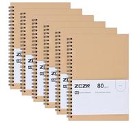 ZCZN cuaderno a5, Pack de 6 libreta a5 hojas blancas, cuaderno de notas Cubierta de Kraft, Bloc de Notas a5 Espiral 60 hojas/120 Páginas Diario de Viaje para Viajar Dibujo Escribir Listas de Tareas