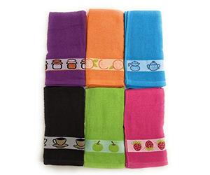 ZD Paños de Cocina Rizo 100% Algodón con Dibujo Bordado,Multicolor,Pack 12 Toallas de Cocina (Lasa)