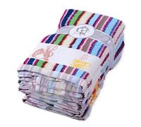 ZD Paños de Cocina RIZO 100% Algodón Multicolor Rayas Con Dibujo Bordado Pack 12 Toallas de Cocina