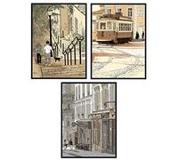 ZD ZONADECO Pack de 3 láminas A4 ILUSTRACIONES OPORTO PARIS | Láminas para enmarcar | Marco no incluido | Impresión OFFSET | Papel 200 gramos | 3 x 21 X 29.7 CM | Fabricado en España | Serie limitada
