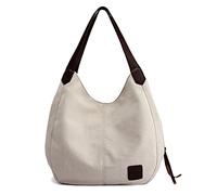 ZDAGELD Bolso de Hombro de Lona, Bolso Vintage de Gran Capacidad para Mujer, Múltiples Bolsillos con Botón Magnético con Cremallera, Bolsos de Lona Totalmente Vagabundos para (Beige)