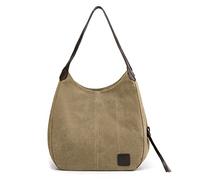 ZDAGELD Bolso de Hombro de Lona, Bolso Vintage de Gran Capacidad para Mujer, Múltiples Bolsillos con Botón Magnético con Cremallera, Bolsos de Lona Totalmente Vagabundos para (Caqui)