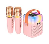 ZDAGELD Máquina de Karaoke con 2 Micrófonos Inalámbricos, Altavoz BT Portátil con Sonido Envolvente 3D y Luces RGB, Compatible con TV/teléfono Inteligente/Todas Las Aplicaciones para (Rosa)