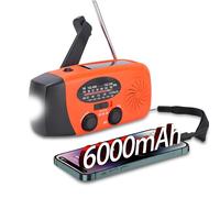 ZDAGELD Radio de Antorcha de Cuerda, Radios Solares de Emergencia Recargables de 6000 MAh con Cargador de Teléfono Móvil con Alarma SOS Meteorológica Am/FM NOAA para Acampar (Naranja)