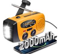ZDAGELD Radio de Cuerda de 2000mAh, Radio de Emergencia Solar Portátil con Alarma SOS, Clima Am/FM y Antorcha, para Cortes de Energía Camping Senderismo (Naranja)