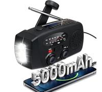 ZDAGELD Radio de Emergencia con Manivela Solar, Radio Portátil Am/FM/Dab con Banco de Energía de 5000 MAh, Linterna LED, SOS, IPX3 Resistente Al Agua para Exteriores y Supervivencia (Versión Europea)