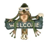 ZDAGELD Timbre de Bienvenida Decorativo, Timbre de Puerta de Rana Relajada con Cerveza y Gafas de Sol, Resina Pintada a Mano con Letrero de Bienvenida, para Puerta de Jardín y