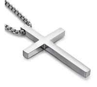 ZDaoBen Collar de cruz para hombre de acero inoxidable 316L, colgante de cruz grande y pesada para hombre, cadena Rolo de joyería pulida blanco/oro/negro con cadena Rolo de 22 pulgadas, 24 pulgadas,