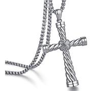 ZDaoBen Collar de cruz para hombre de acero inoxidable 316L, colgante grande y pesado para hombre, cadena rolo pulido blanco/dorado/negro con cadena rolo de 22 pulgadas, 24 pulgadas, 26 pulgadas, 22