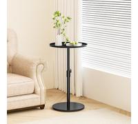 ZDDLOINP Mesa auxiliar redonda, mesa de salón con estructura de metal, mesa auxiliar de altura ajustable, mesa de café para salón, dormitorio, balcón, oficina, interior y exterior