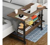 ZDFTGKM 27" H Escritorio de madera con ruedas mesa de transmisión en vivo ordenador escritorio móvil se puede subir y bajar Pequeña mesita de noche negro-madera 24" L x 16" B