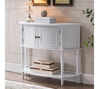ZDFTGKM Acento de consola de madera de goma semicircular con estante de piso para pasillo, porche, entrada, sala de estar, pasillo de pared, pasillo, decoración, gabinete, blanco, 80 cm alto x 85 cm