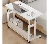 ZDFTGKM Escritorio de madera ajustable de pie con ruedas rueda ordenador mesita de noche móvil elevación pequeño dormitorio alquiler de estudiantes blanco 31.5" L x 19.7" B 23.5" H