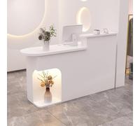 ZDFTGKM Escritorio de recepción con mostrador, mostrador abierto, cajones frontales de madera con cerradura, mesa de oficina (blanco L, 31.5 x 19.6 x 41.3 pulgadas)